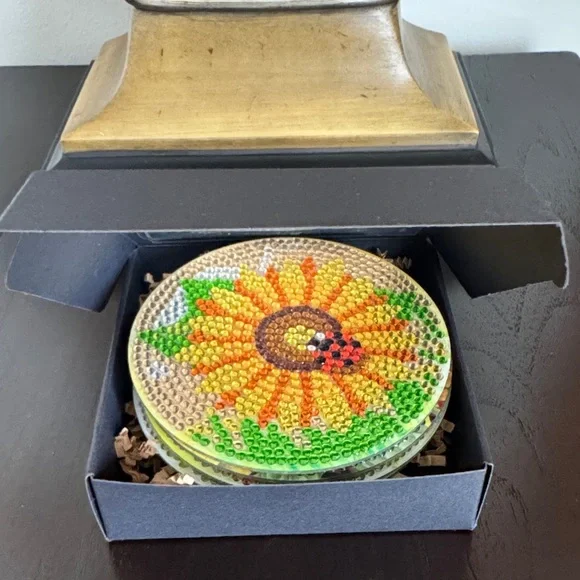 Gift-Ready Sunflower Coaster Set w/Holder – Spring & Hostess Gift – Set of 4 - Picture 5 of 6